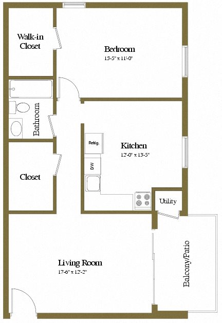 Studio 1 Bath Floor Plan 1